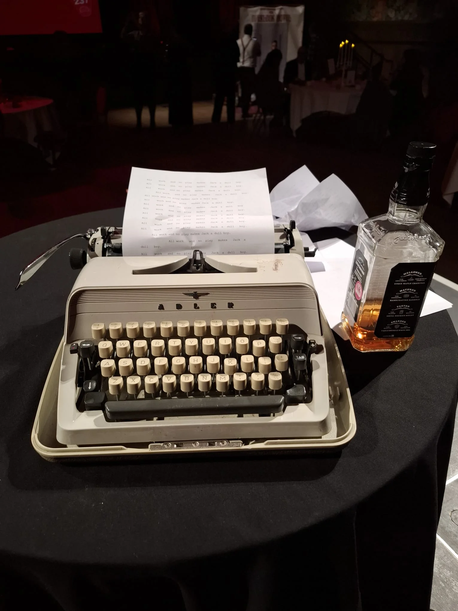 A typewriter and manuscript from the Overlook set